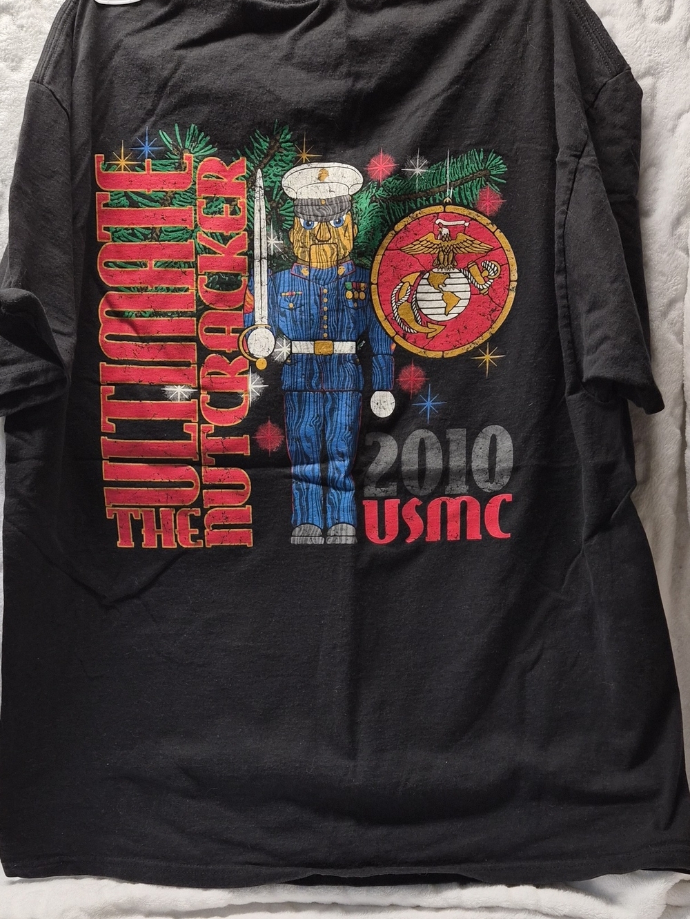 Hanes Black USMC Nutcracker Graphic Tee with Red and Blue Accents